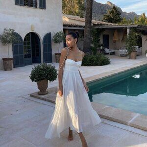 ZARA ZW Collection | Viral White Poplin Ruffled Dress | Size S